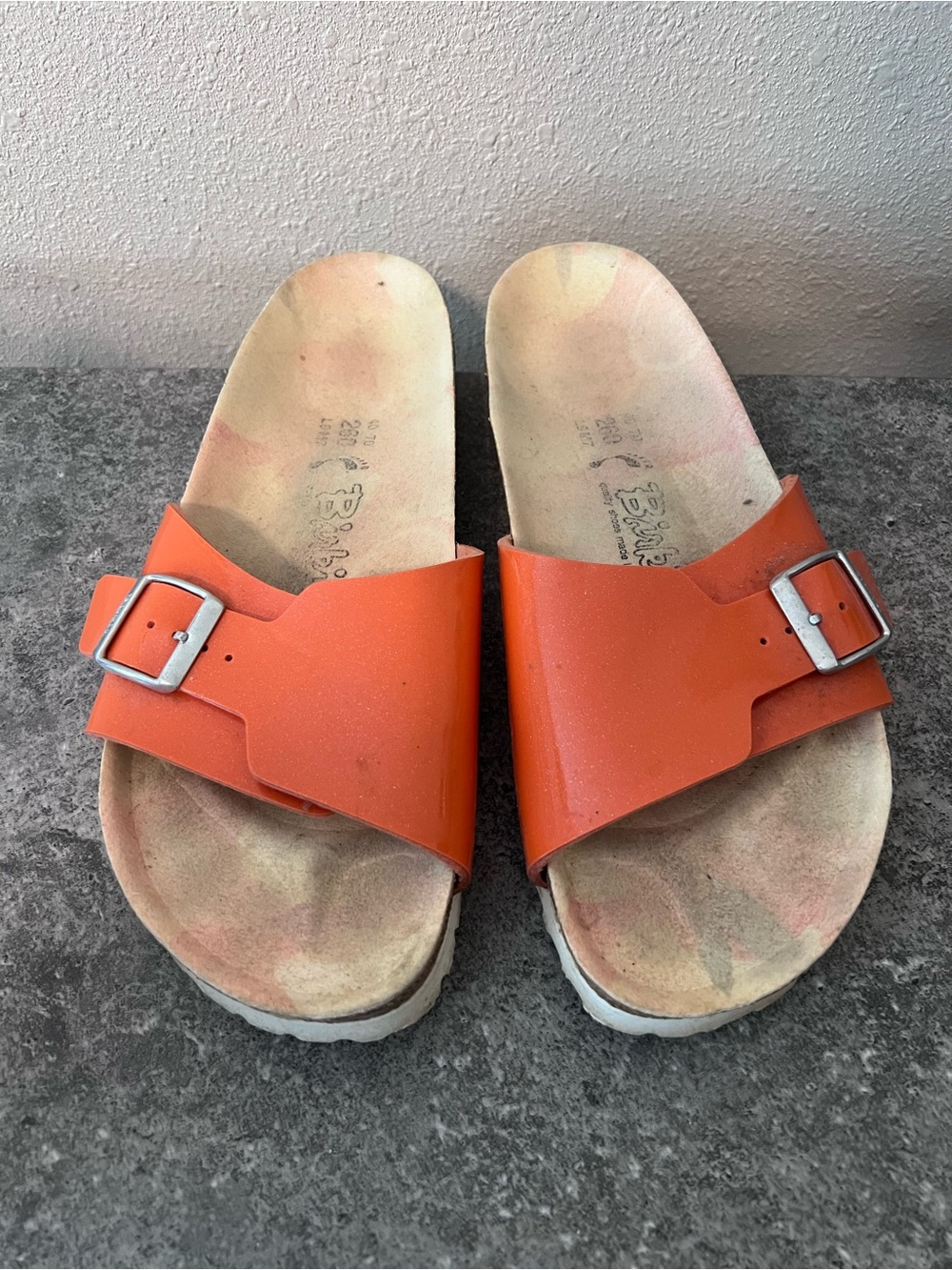 Birkenstock Birkis Catalina Orange Sparkle Anatomical Slide Sandals US 9